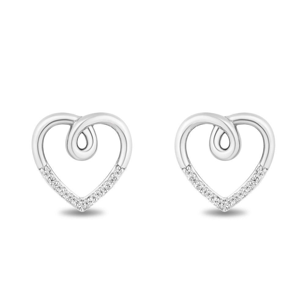 Hallmarkfinejewelry Heart Earrings in Sterling Silver with Diamonds
