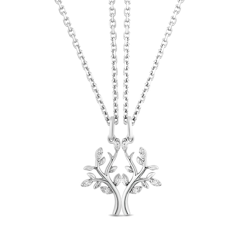 Hallmarkfinejewelry Sterling Silver Tree of Life Pendant Necklace with Diamonds