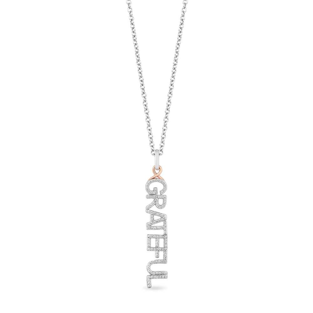 Hallmarkfinejewelry Sterling Silver and 10K Rose Gold Grateful Editorial Necklace Pendant with Diamonds