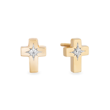 Load image into Gallery viewer, Hallmarkfinejewelry Cross Stud Diamond Earrings in Yellow Gold View 1
