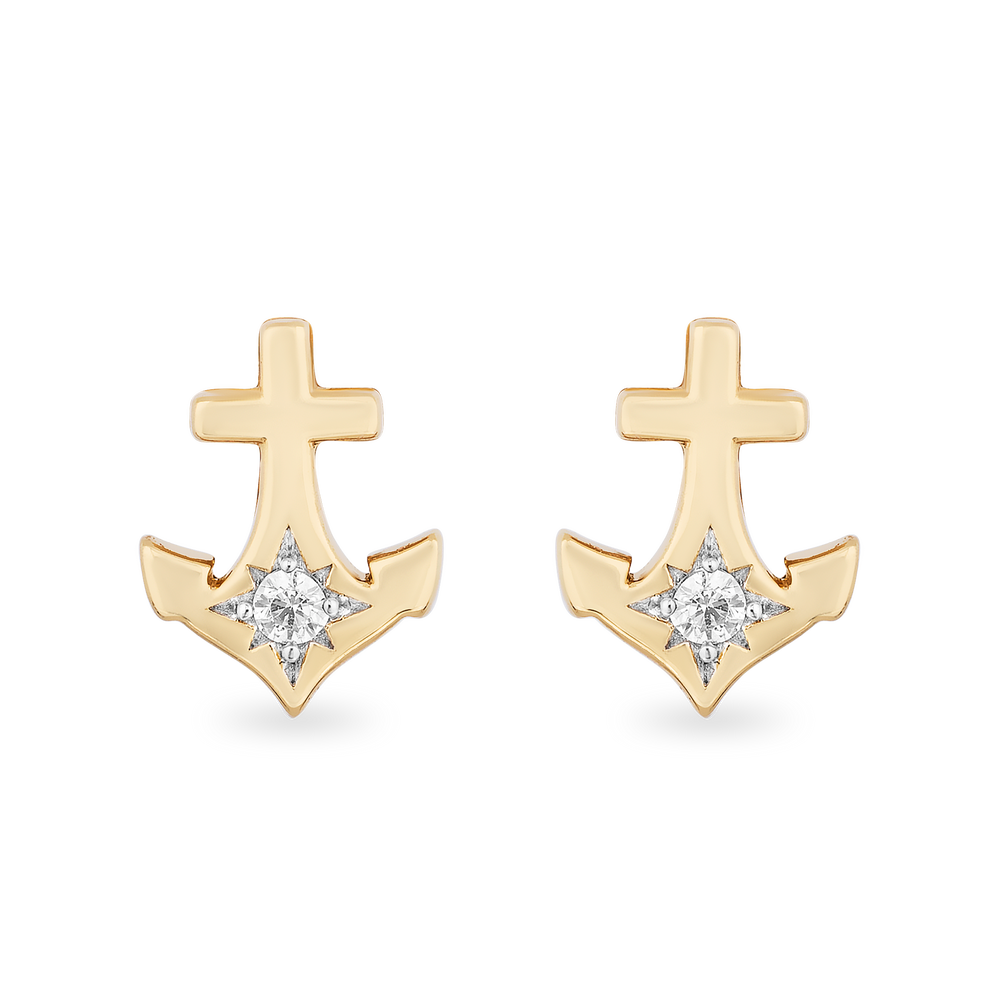 Hallmarkfinejewelry Anchor Stud Diamond Earrings in Yellow Gold View 1