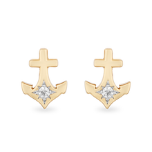 Load image into Gallery viewer, Hallmarkfinejewelry Anchor Stud Diamond Earrings in Yellow Gold View 1
