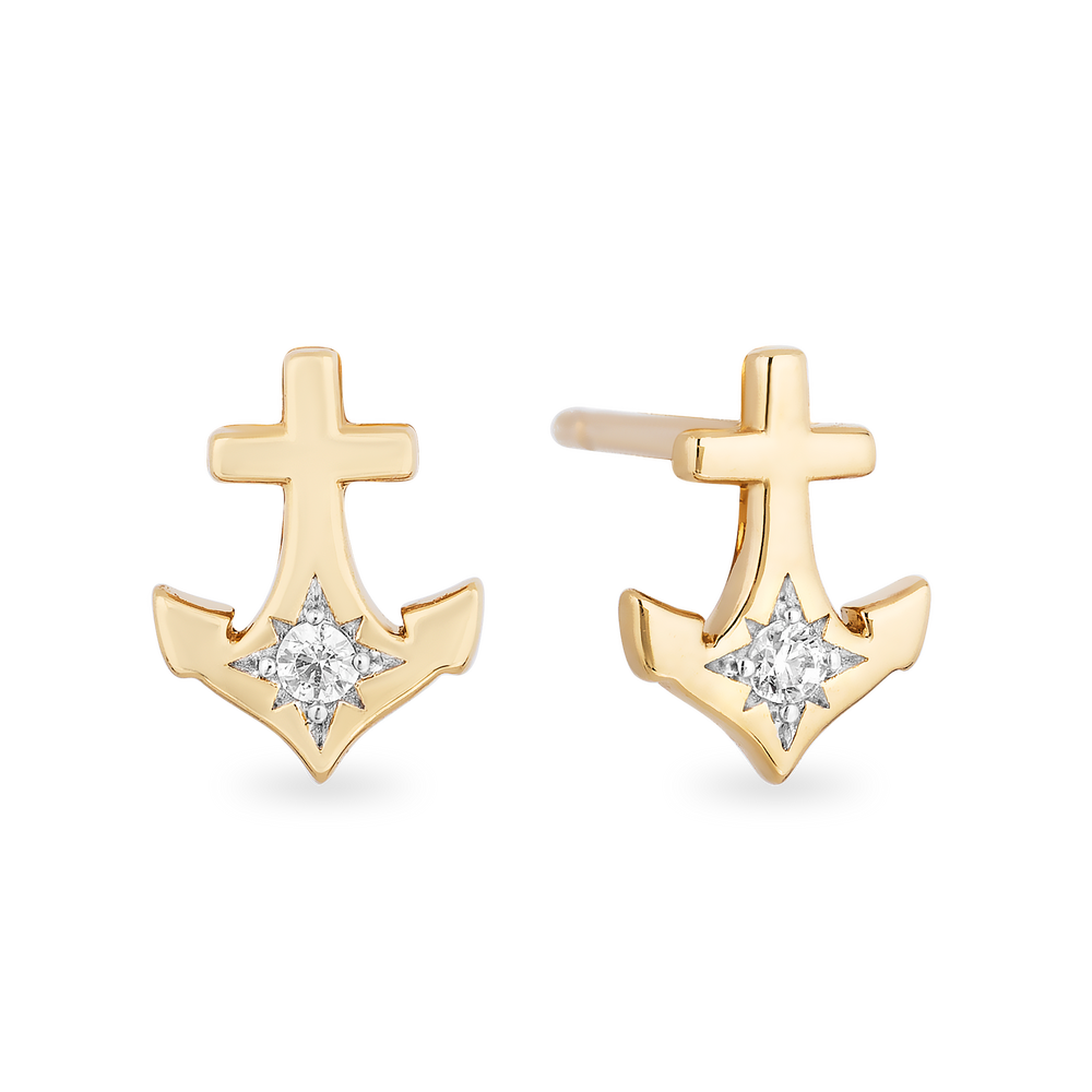 Hallmarkfinejewelry Anchor Stud Diamond Earrings in Yellow Gold View 1