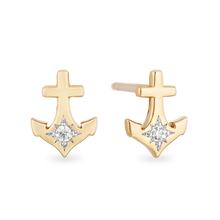 Load image into Gallery viewer, Hallmarkfinejewelry Anchor Stud Diamond Earrings in Yellow Gold View 1
