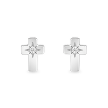 Load image into Gallery viewer, Hallmarkfinejewelry Cross Stud Diamond Earrings in Sterling Silver View 1
