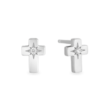 Load image into Gallery viewer, Hallmarkfinejewelry Cross Stud Diamond Earrings in Sterling Silver View 1
