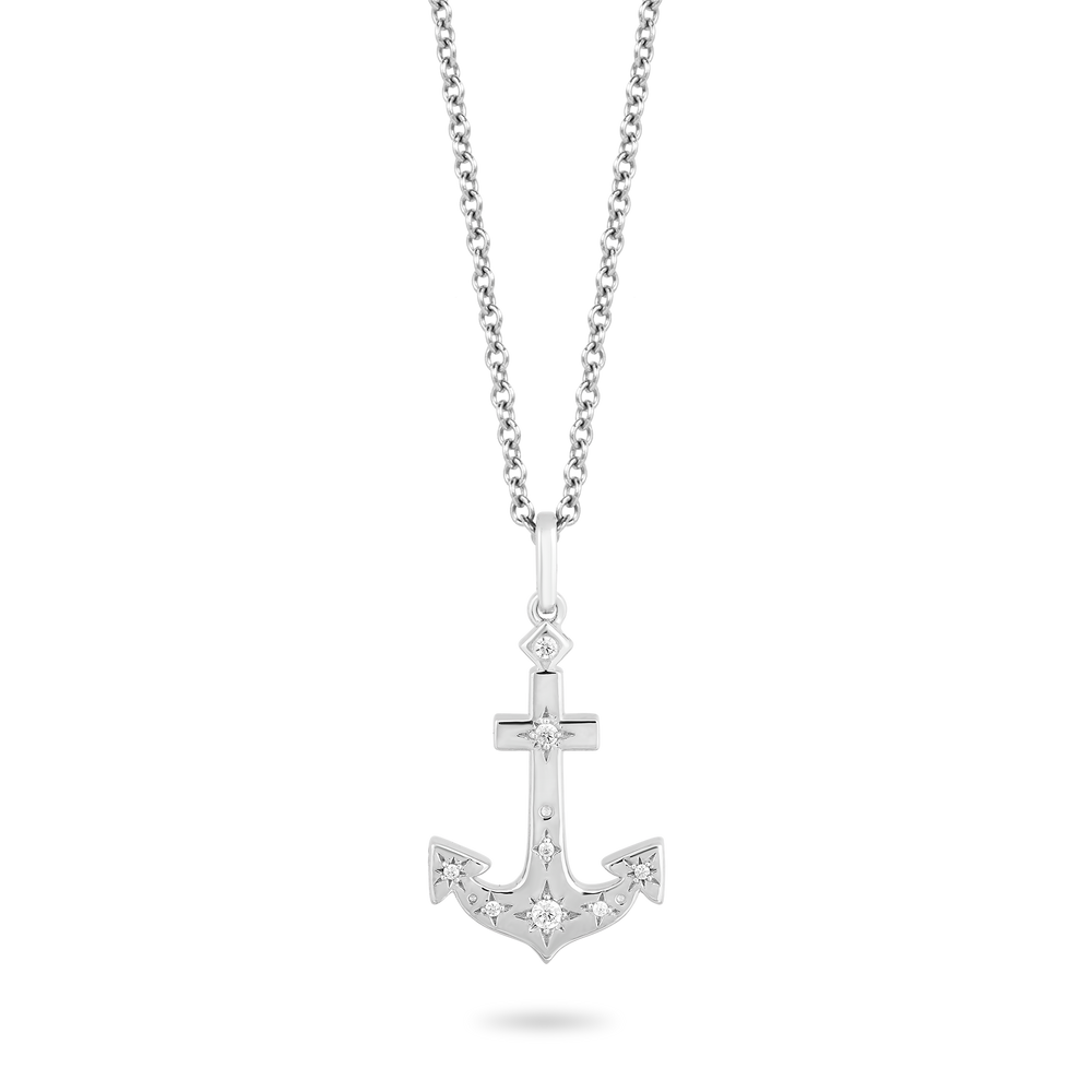 Hallmarkfinejewelry Anchor Diamond Pendant in Sterling Silver View 1