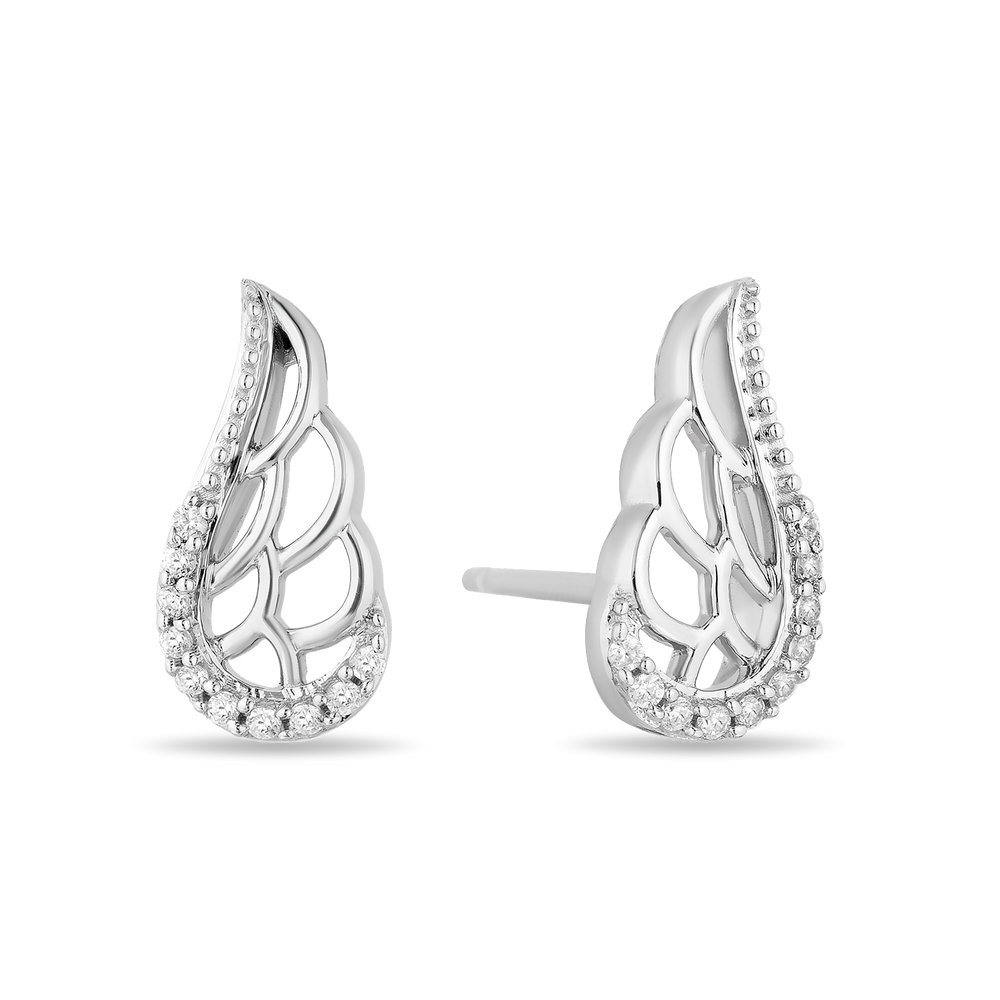 Hallmarkfinejewelry Soaring Wing Stud Earrings in Sterling Silver with Diamonds