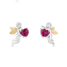 Load image into Gallery viewer, Hallmarkfinejewelry Cupid Diamond Earrings in Sterling Silver &amp; Yellow Gold with Created Ruby View 1

