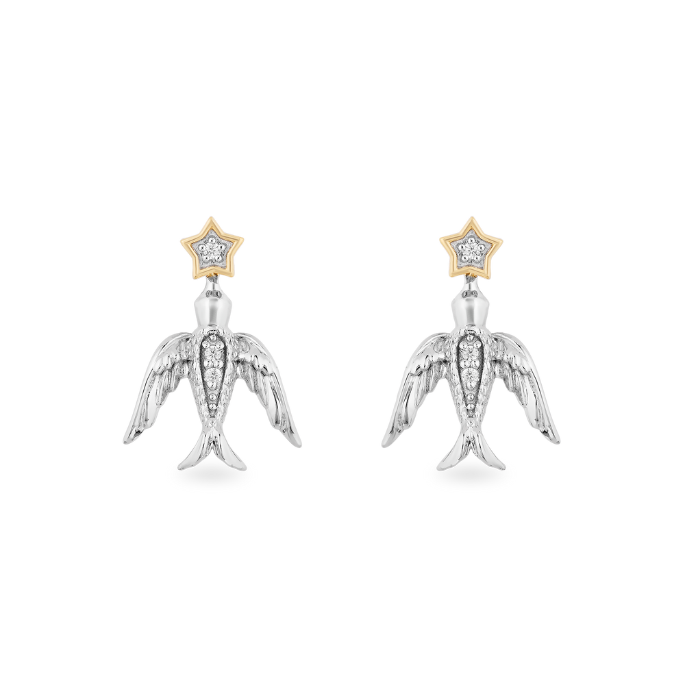 Hallmarkfinejewelry Stars & Swallows Stud Diamond Earrings in Sterling Silver & Yellow Gold View 1