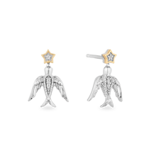 Load image into Gallery viewer, Hallmarkfinejewelry Stars &amp; Swallows Stud Diamond Earrings in Sterling Silver &amp; Yellow Gold View 1
