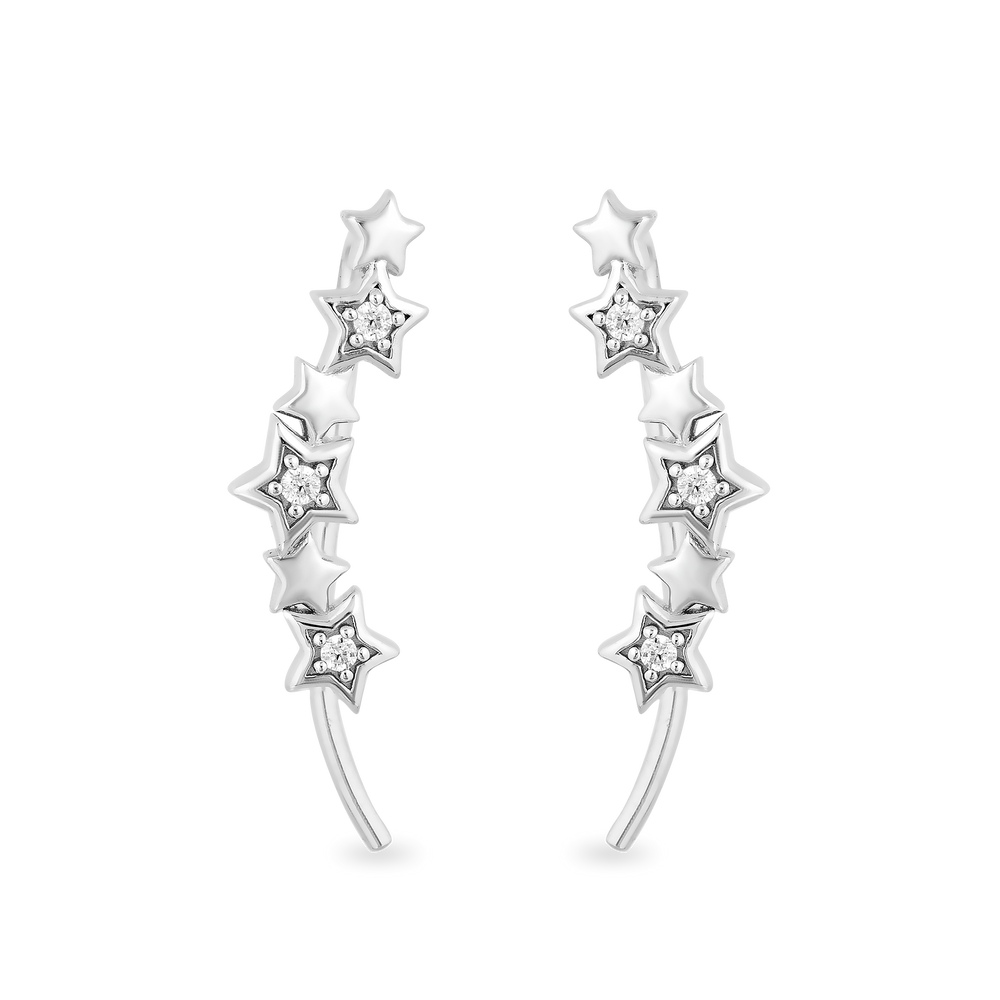Hallmarkfinejewelry Star Dusted Ear Climbers in Sterling Silver with Natural Diamond Accents View 1