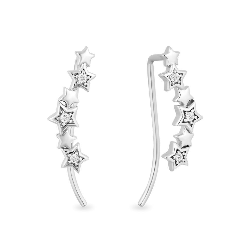Hallmarkfinejewelry Star Dusted Ear Climbers in Sterling Silver with Natural Diamond Accents View 1