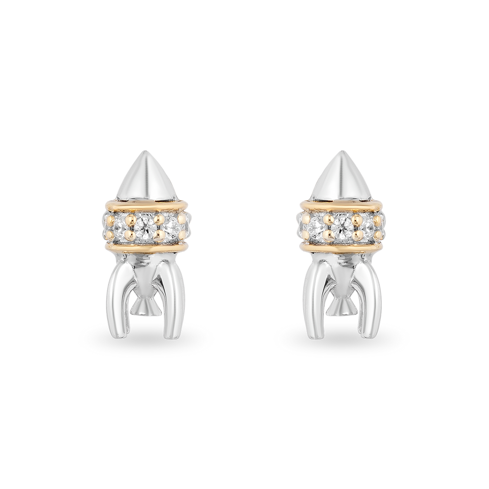 Hallmarkfinejewelry Out of This World' Rocket ship Stud Diamond Earrings in Sterling Silver & Yellow Gold View 1