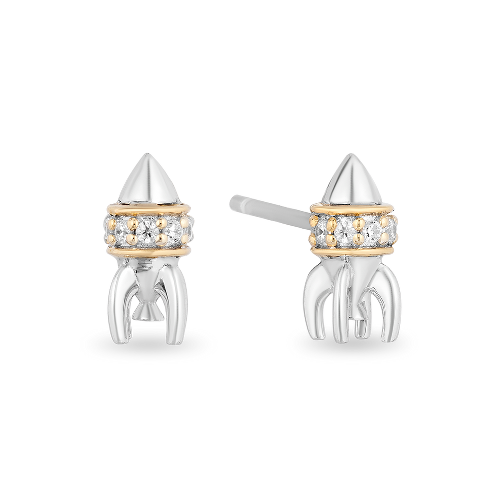 Hallmarkfinejewelry Out of This World' Rocket ship Stud Diamond Earrings in Sterling Silver & Yellow Gold View 1