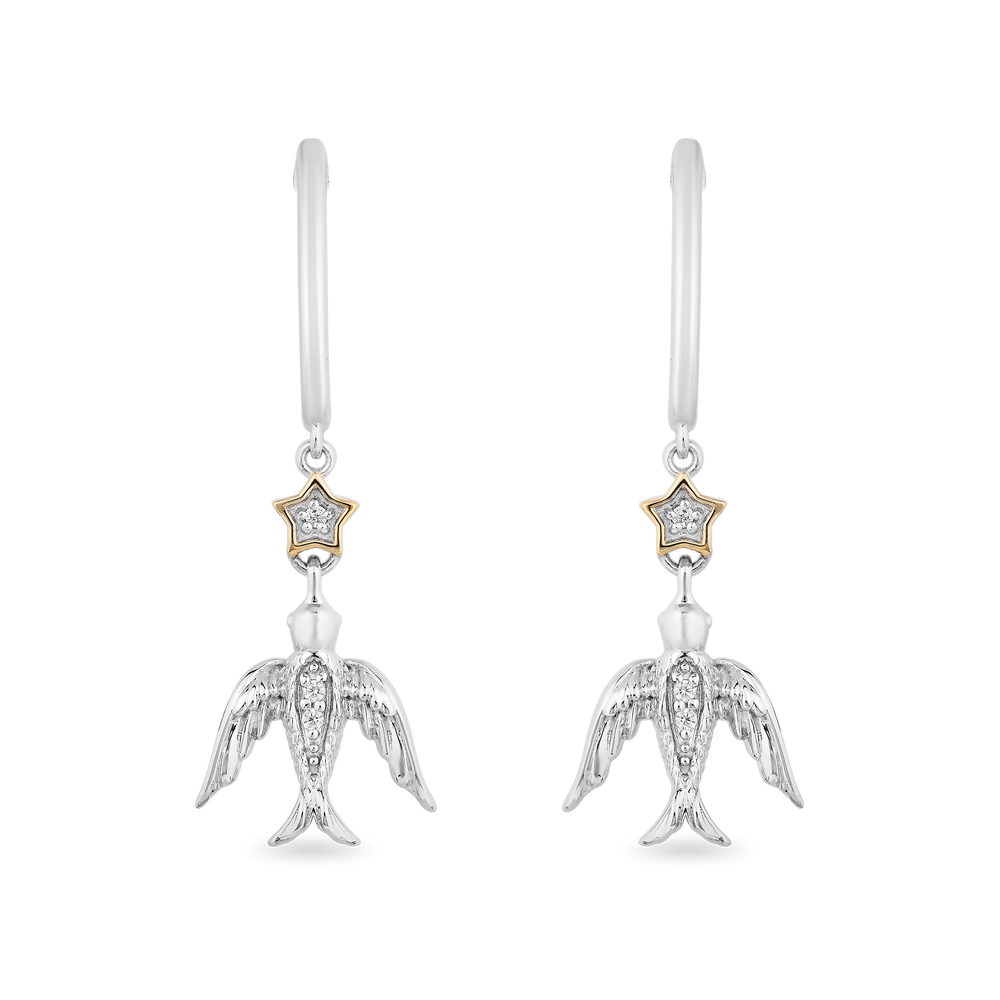 Hallmarkfinejewelry Stars & Swallows Leverback Diamond Earrings in Sterling Silver & Yellow Gold View 1
