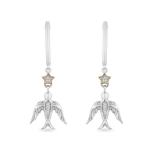 Load image into Gallery viewer, Hallmarkfinejewelry Stars &amp; Swallows Leverback Diamond Earrings in Sterling Silver &amp; Yellow Gold View 1
