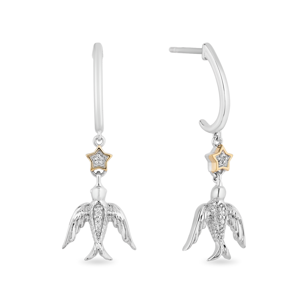 Hallmarkfinejewelry Stars & Swallows Leverback Diamond Earrings in Sterling Silver & Yellow Gold View 1