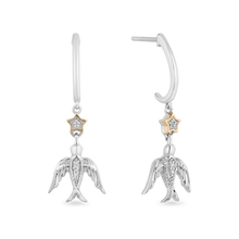 Load image into Gallery viewer, Hallmarkfinejewelry Stars &amp; Swallows Leverback Diamond Earrings in Sterling Silver &amp; Yellow Gold View 1
