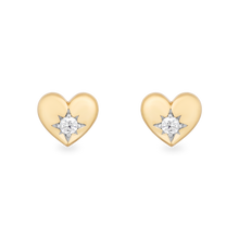 Load image into Gallery viewer, Hallmarkfinejewelry Puffed Heart in Yellow Gold Stud Diamond Earrings View 1
