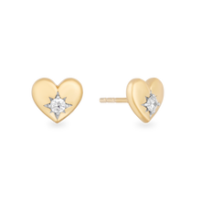 Load image into Gallery viewer, Hallmarkfinejewelry Puffed Heart in Yellow Gold Stud Diamond Earrings View 1
