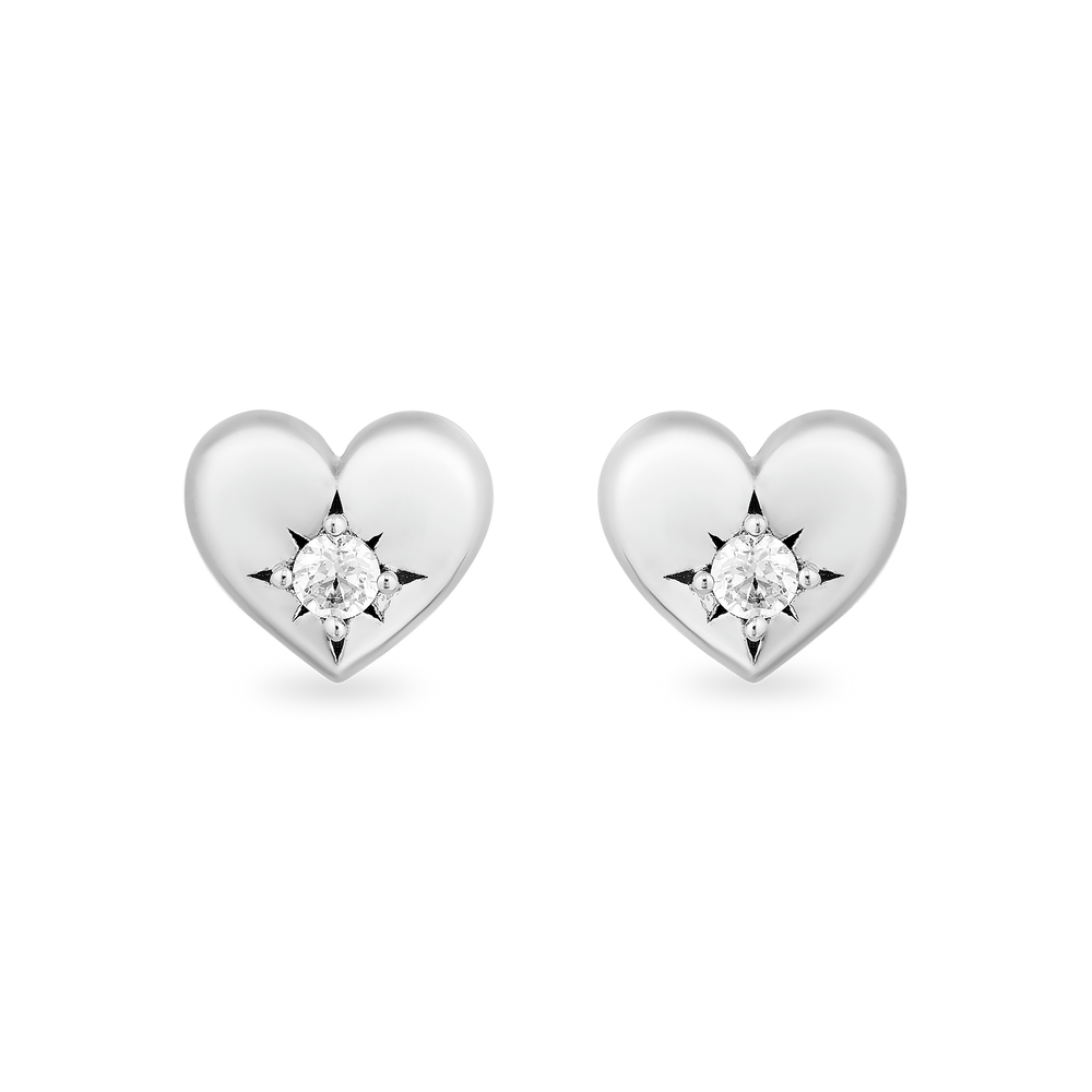 Hallmarkfinejewelry Puffed Heart Stud Diamond Earrings in Sterling Silver View 1