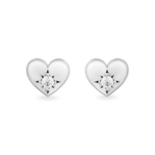 Load image into Gallery viewer, Hallmarkfinejewelry Puffed Heart Stud Diamond Earrings in Sterling Silver View 1

