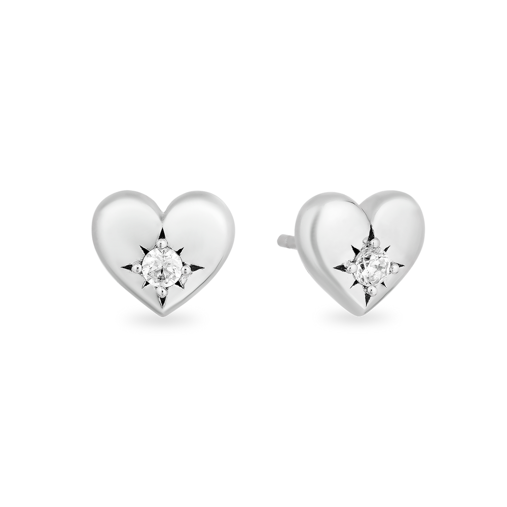 Hallmarkfinejewelry Puffed Heart Stud Diamond Earrings in Sterling Silver View 1