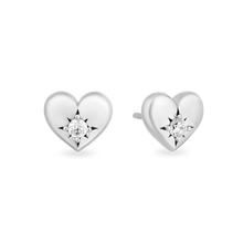 Load image into Gallery viewer, Hallmarkfinejewelry Puffed Heart Stud Diamond Earrings in Sterling Silver View 1

