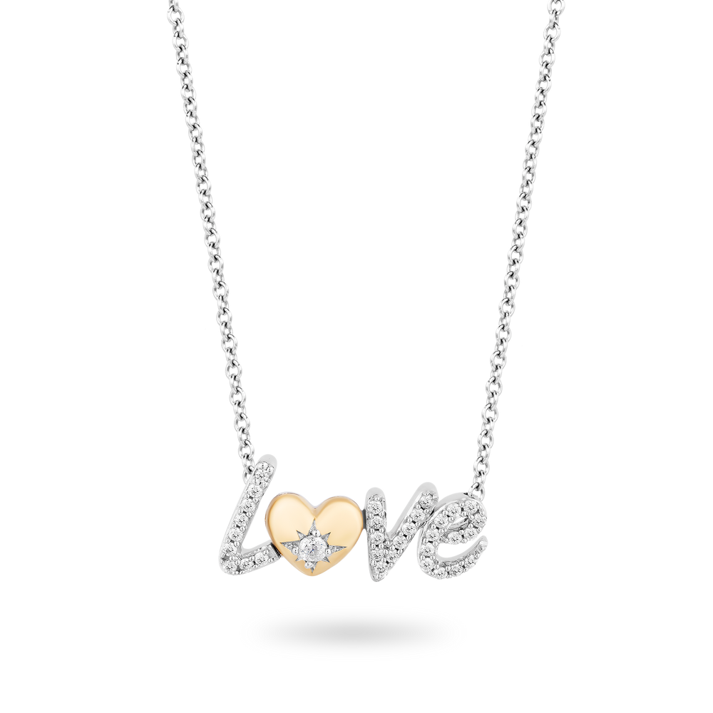 Hallmarkfinejewelry Love Script Diamond Necklace in Yellow Gold & Sterling Silver View 1