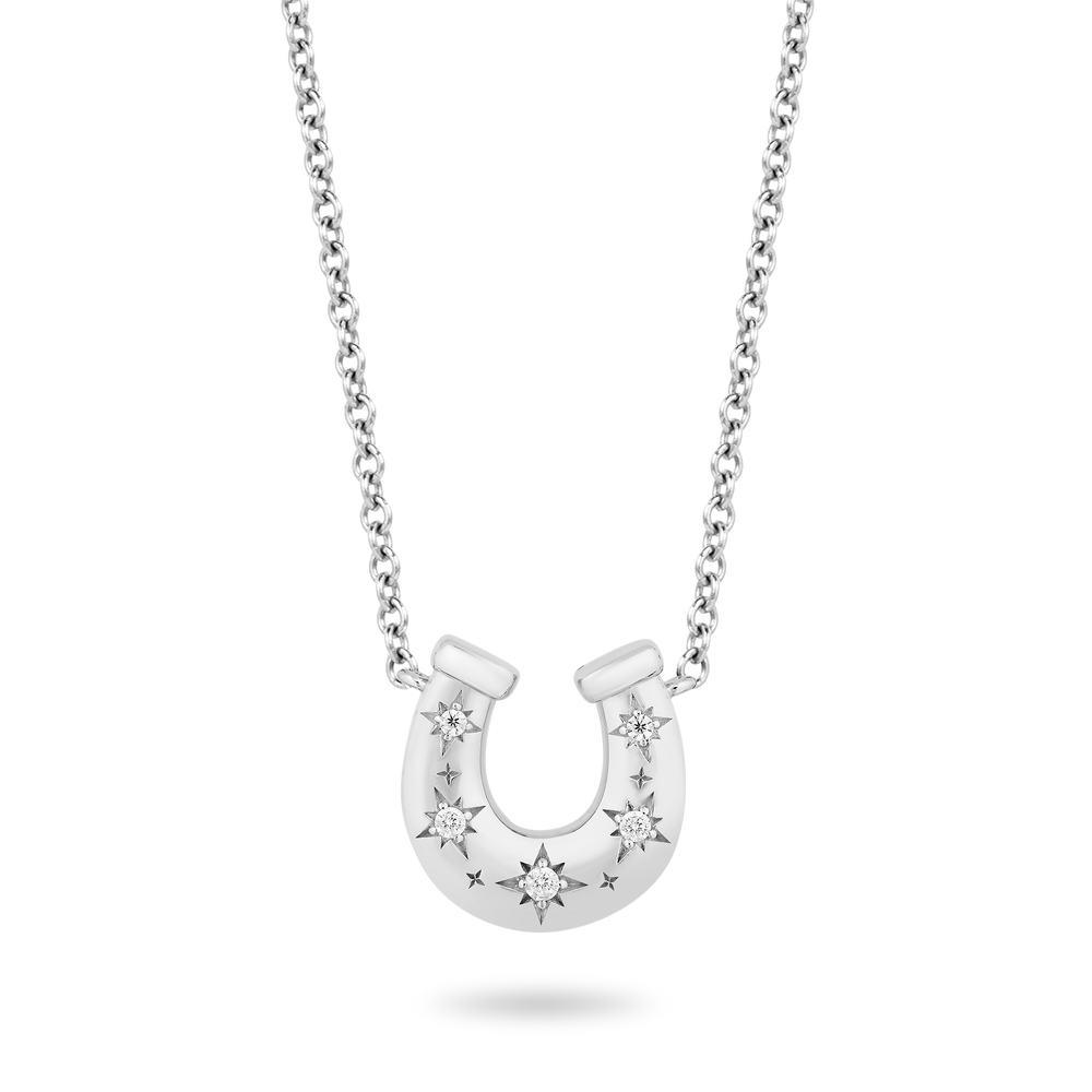 Hallmarkfinejewelry Horseshoe Diamond Pendant in Sterling Silver & Star Set View 1