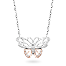 Load image into Gallery viewer, Hallmarkfinejewelry Butterfly Diamond Necklace in Sterling Silver &amp; Rose Gold View 1
