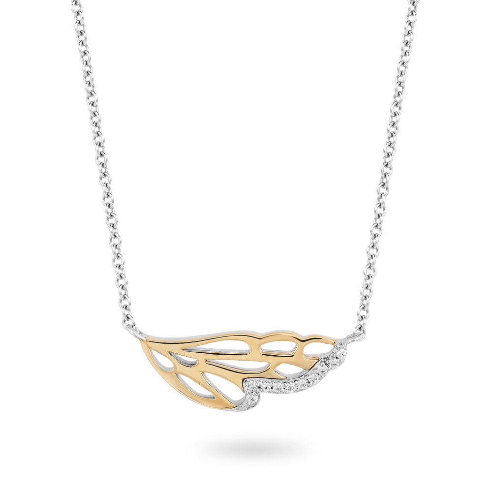 Hallmarkfinejewelry Wing Diamond Necklace in Sterling Silver & Yellow Gold with 1/20 CTTW View 1
