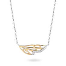 Load image into Gallery viewer, Hallmarkfinejewelry Wing Diamond Necklace in Sterling Silver &amp; Yellow Gold with 1/20 CTTW View 1
