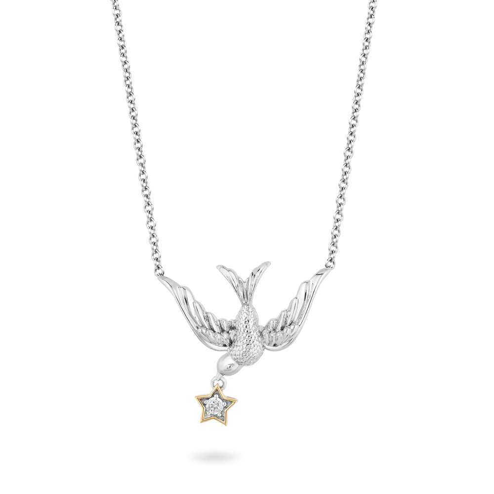 Hallmarkfinejewelry Stars & Swallows Diamond Necklace in Sterling Silver & Yellow Gold View 1