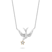 Load image into Gallery viewer, Hallmarkfinejewelry Stars &amp; Swallows Diamond Necklace in Sterling Silver &amp; Yellow Gold View 1

