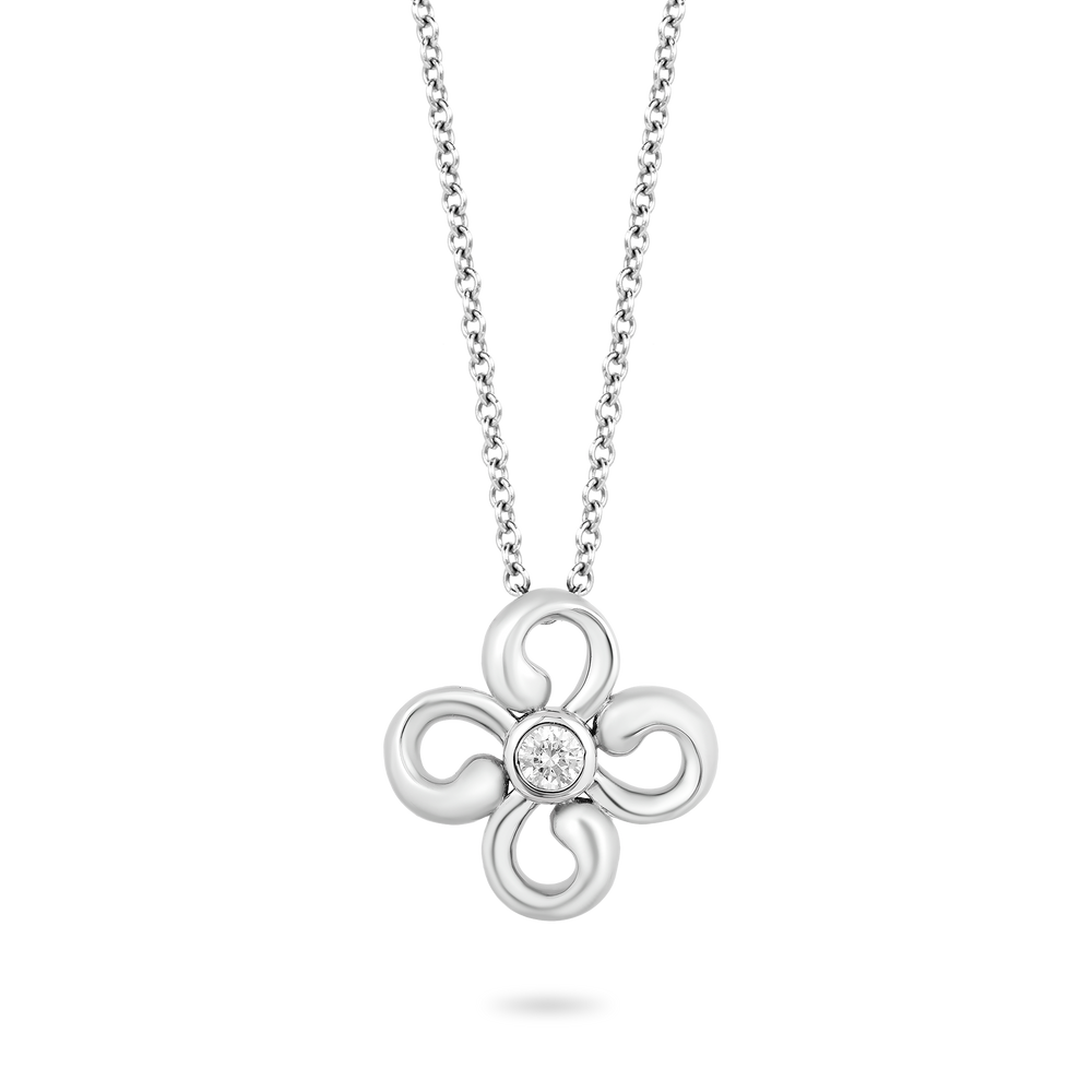 Hallmarkfinejewelry Modern Clover Diamond Pendant in Sterling Silver View 1