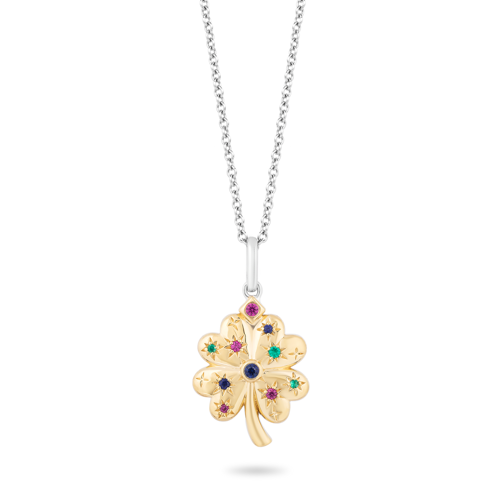 Hallmarkfinejewelry Heart Diamond Pendant in Yellow Gold & Sterling Silver with Star Set Rainbow Gemstones View 1