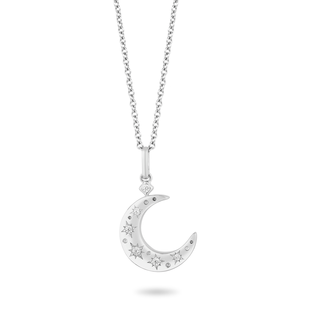 Hallmarkfinejewelry Crescent Moon Diamond Pendant in Sterling Silver View 1
