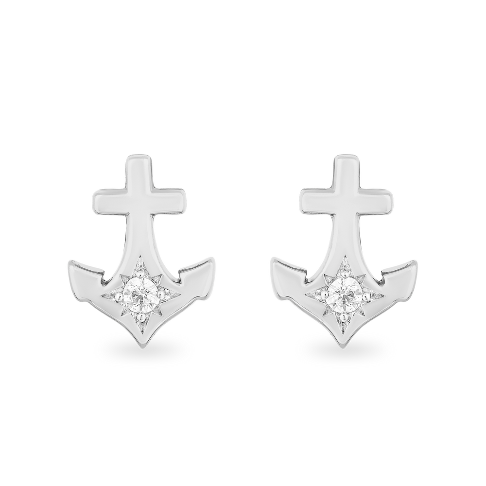 Hallmarkfinejewelry Anchor Stud Diamond Earrings in Sterling Silver View 1
