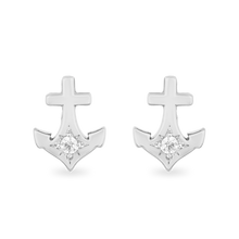 Load image into Gallery viewer, Hallmarkfinejewelry Anchor Stud Diamond Earrings in Sterling Silver View 1
