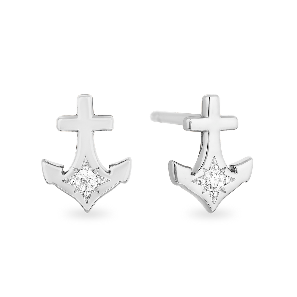 Hallmarkfinejewelry Anchor Stud Diamond Earrings in Sterling Silver View 1