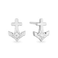 Load image into Gallery viewer, Hallmarkfinejewelry Anchor Stud Diamond Earrings in Sterling Silver View 1
