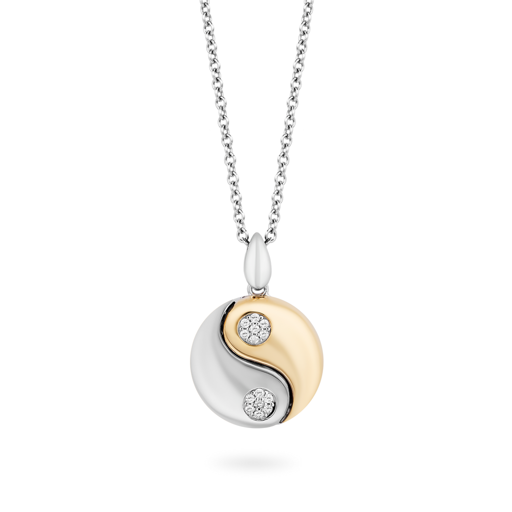 Hallmarkfinejewelry Modern Ying-Yang Diamond Pendant in Sterling Silver & Yellow Gold View 1