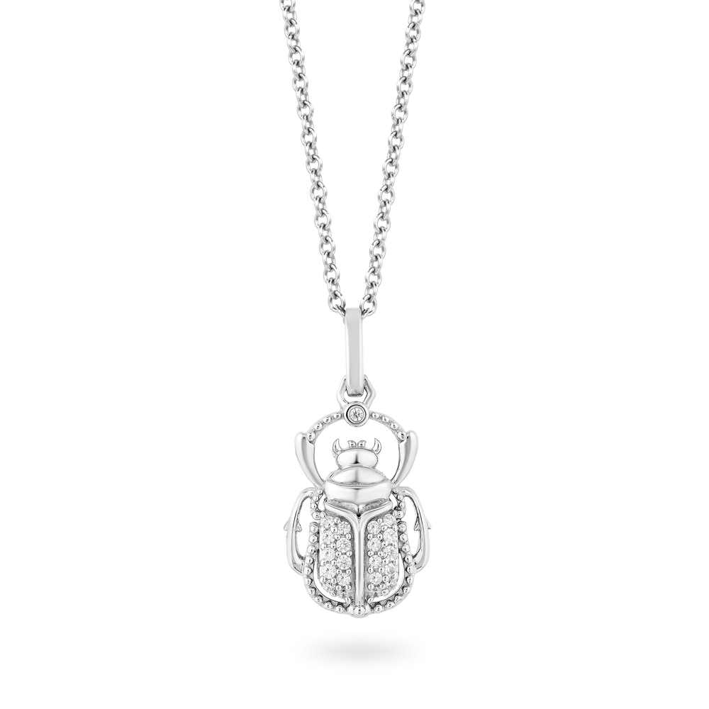 Hallmarkfinejewelry Scarab Beetle Diamond Pendant in Sterling Silver View 1