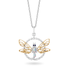 Load image into Gallery viewer, Hallmarkfinejewelry Dragonfly Circle Diamond Pendant in Sterling Silver &amp; Yellow Gold &amp; Created Opal &amp; Sapphire View 1
