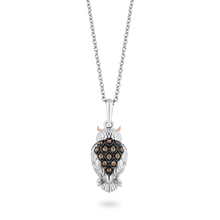 Load image into Gallery viewer, Hallmarkfinejewelry Owl Black Diamond Pendant in Sterling Silver &amp; Rose Gold View 1
