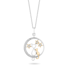 Load image into Gallery viewer, Hallmarkfinejewelry Star Gazing Mom &amp; Baby Cat Diamond Pendant in Sterling Silver &amp; Yellow Gold View 1
