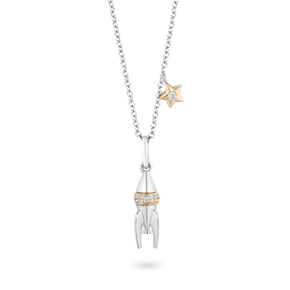 Hallmarkfinejewelry Out of This World' Rocket Ship Diamond Pendant in Sterling Silver & Yellow Gold View 1