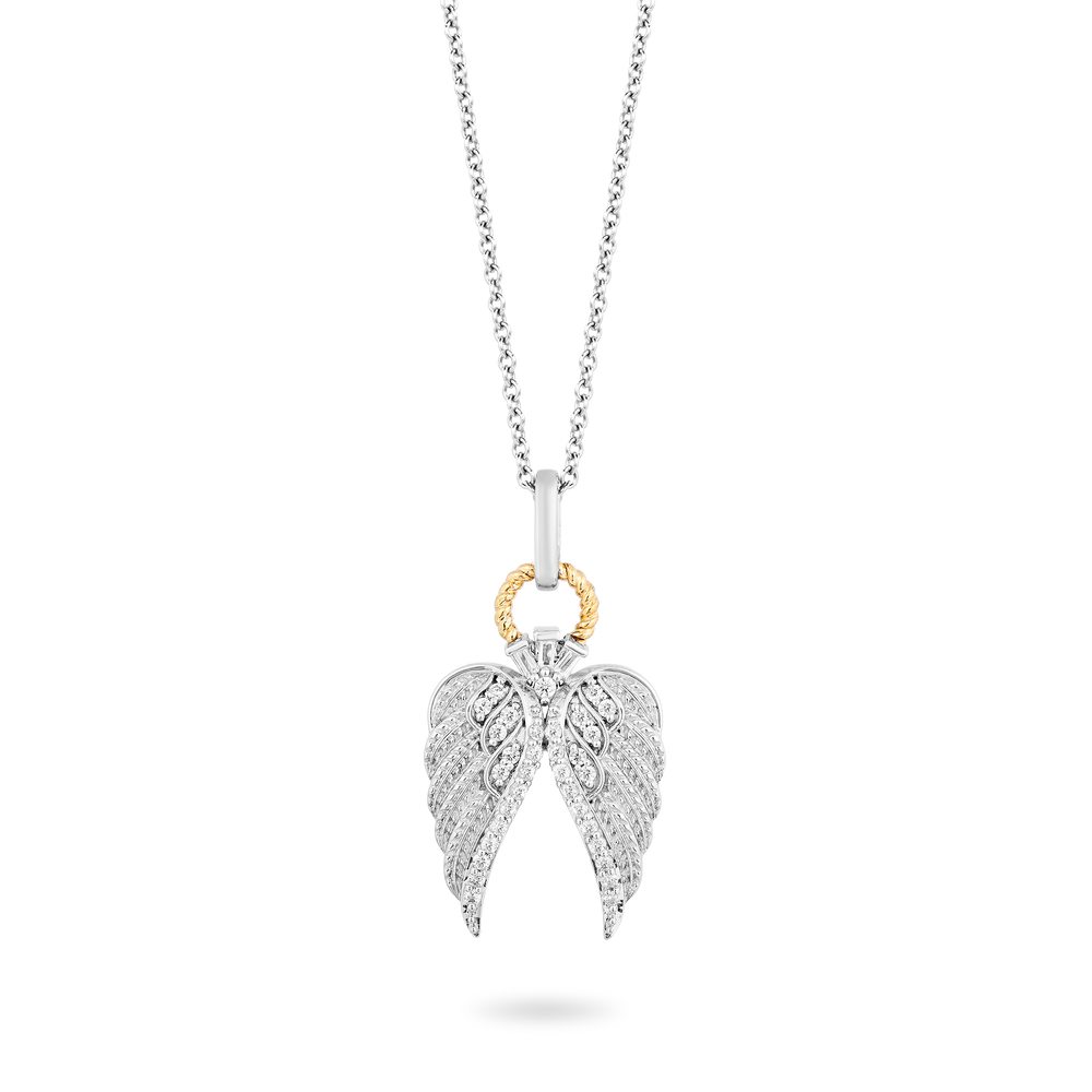 Hallmarkfinejewelry Angel Wings Diamond Pendant in Sterling Silver & Yellow Gold View 1